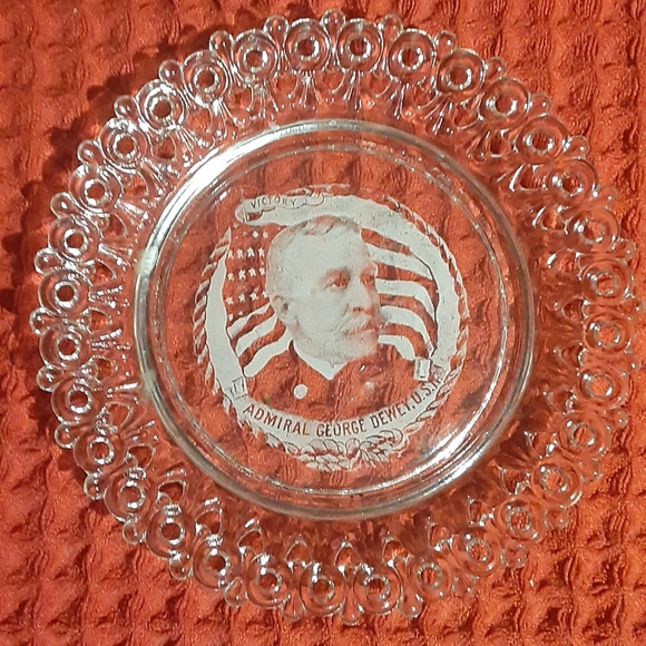 c1898 EGG & DART Commemorative Victory Plate SPAN/AMER. WAR Ad. G DEWEY 5" - Picture 4 of 4